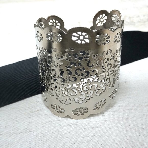 Large Silver Filigree Design Cuff Bracelet, Sterling Silver, Laser Cut - Picture 3 of 3